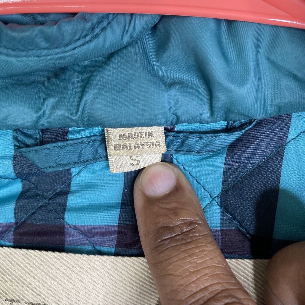Burberry Brit Jacket Womens Small Teal Quilted Hooded Nylon Full Zip Plaid Lined - Picture 7 of 16